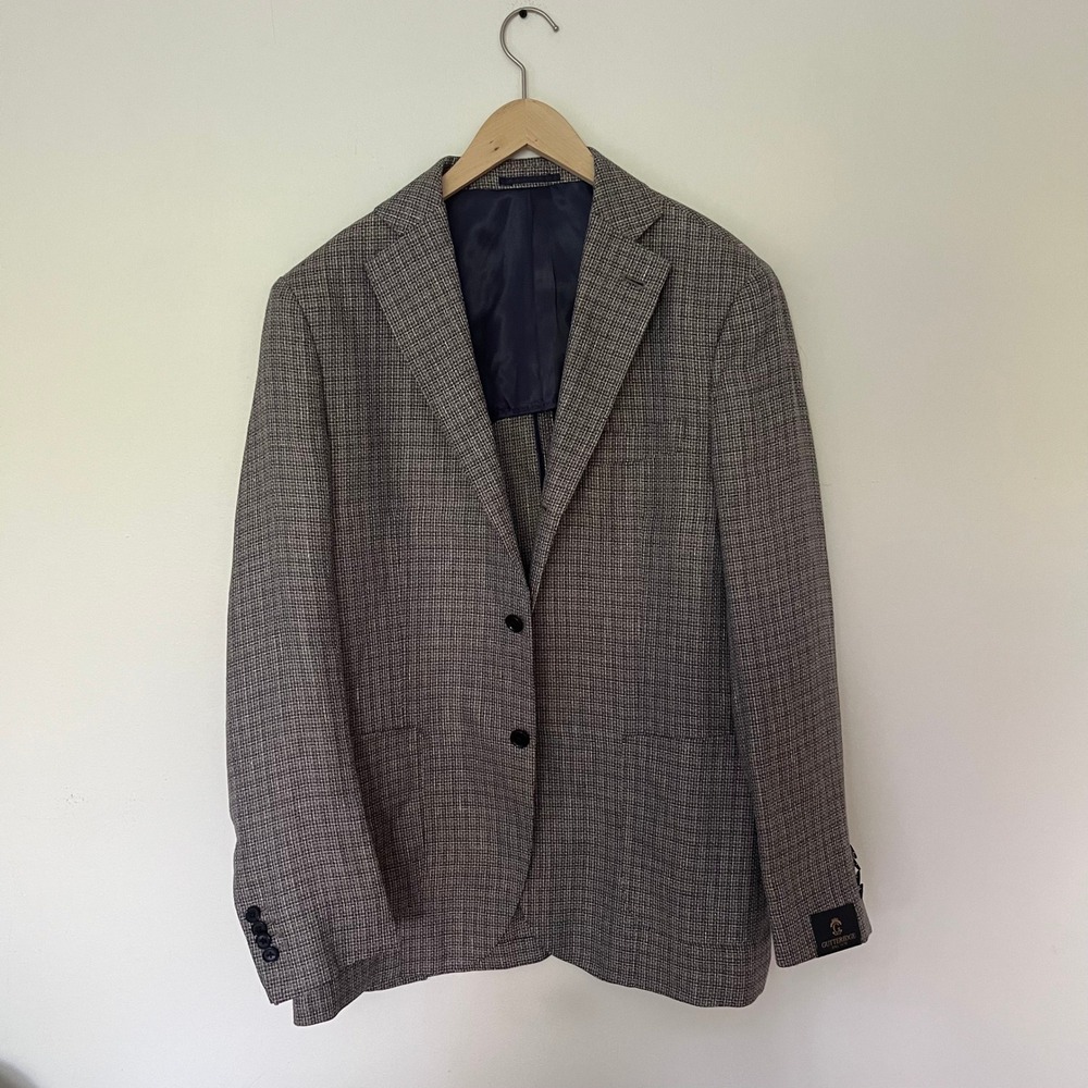 Gutteridge Dal 1878 Mens Blue Linen Wool Blend Plaid Blazer Sport Coat Size 56